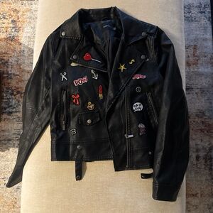 Boohoo Black Faux Leather Jacket with Patches